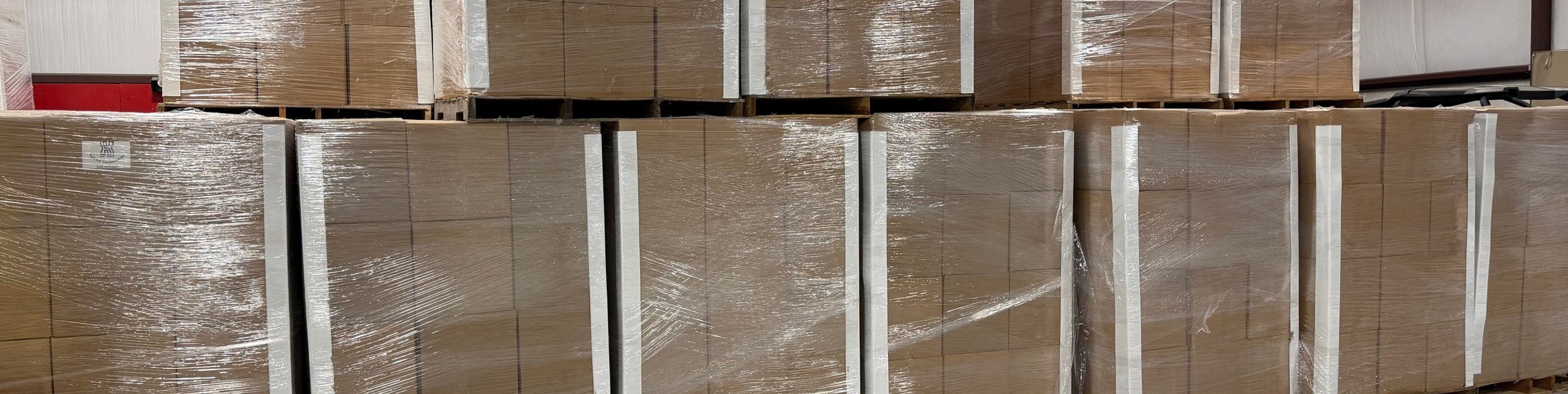 Pallets of Fortress Concrete Fiber in the warehouse